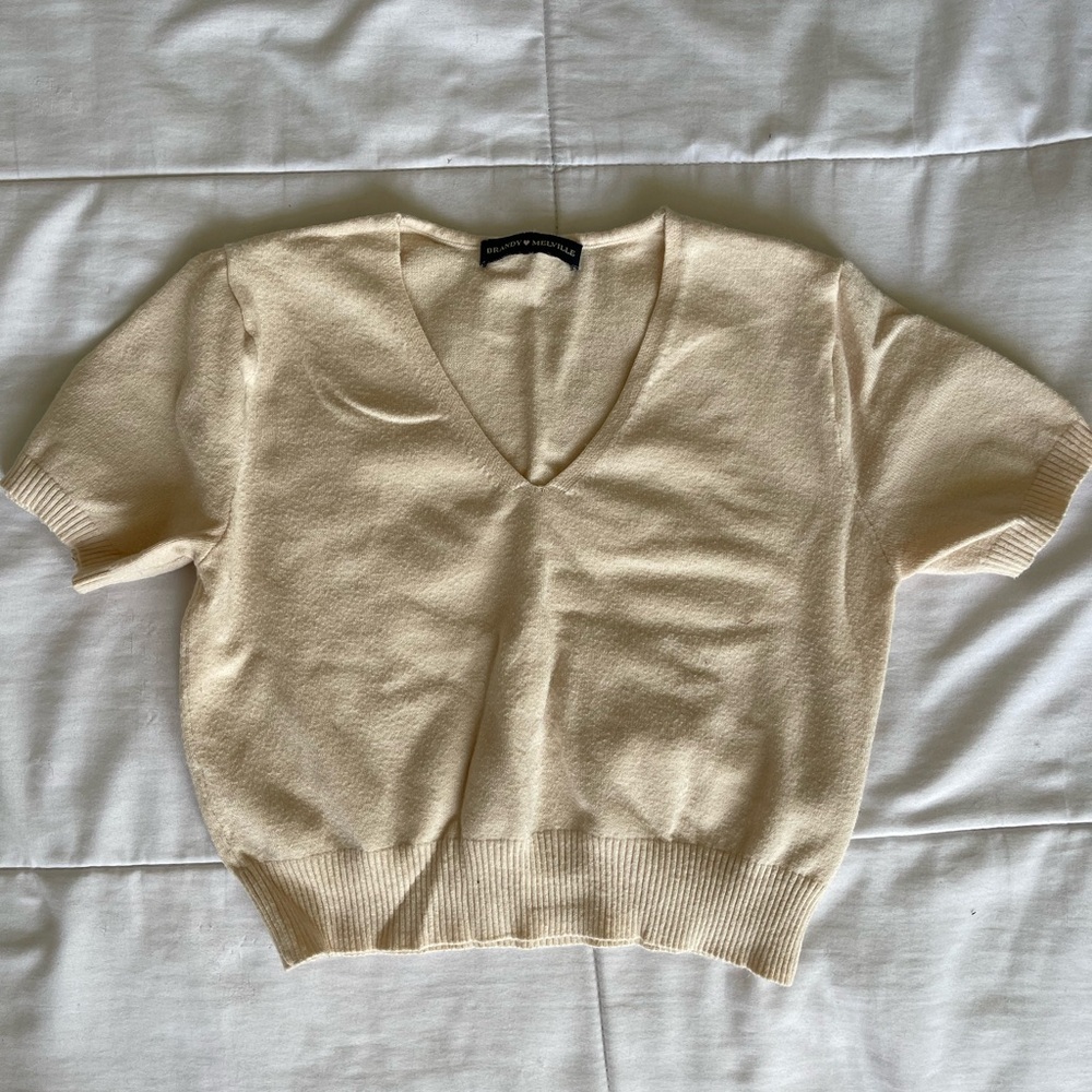 Brandy Melville Cream V-Neck Knit Sweater